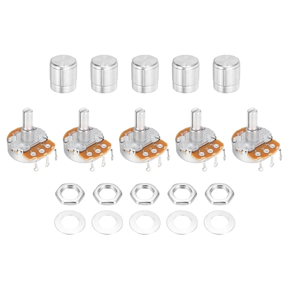 Uxcell 5 Pcs 10K Ohm Rotary Potentiometer, WH138 3 Pin Single Turn Linear Taper Variable Resistor Potentiometers with Alloy Knob for Inverter Speed Regulation, Silver