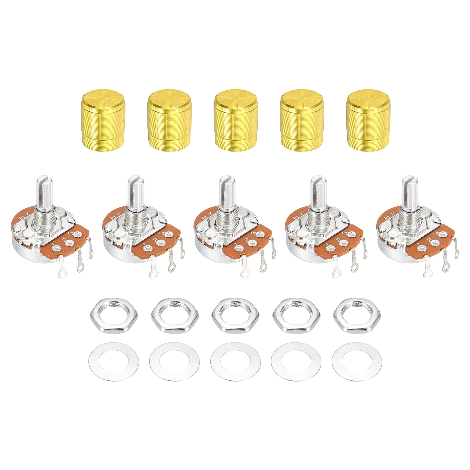 Uxcell 5 Pcs 1K Ohm Rotary Potentiometer, WH138 3 Pin Single Turn ...