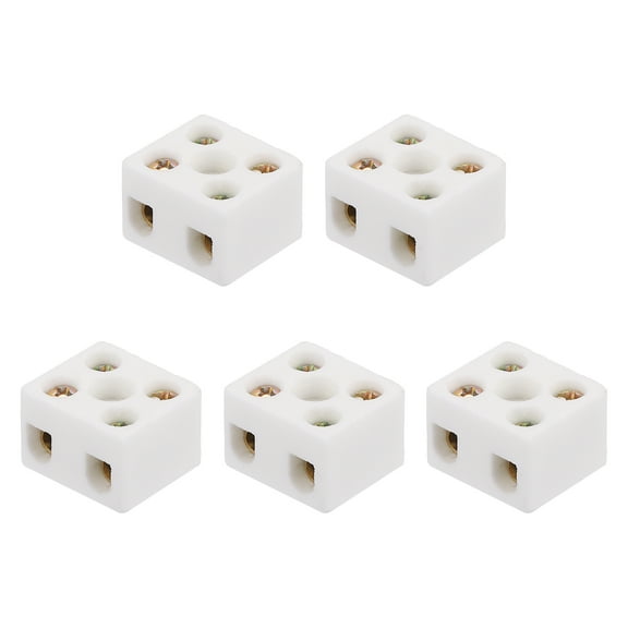Uxcell 5 Pcs 2 Way Ceramics Terminal Blocks, 10A 110V-600V High Temp Porcelain Ceramic Electrical Connectors with Brass Conductors 21.5x19.5x14 mm for Electric Wire Cable