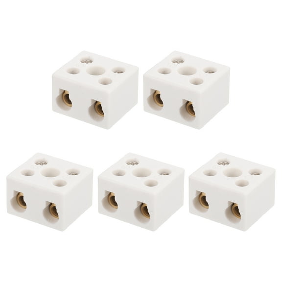 Uxcell 5 Pcs 2 Way Ceramics Terminal Blocks, 30A 110V-600V High Temp Porcelain Ceramic Electrical Connectors with Brass Conductors 32x28.5x21.7 mm for Electric Wire Cable