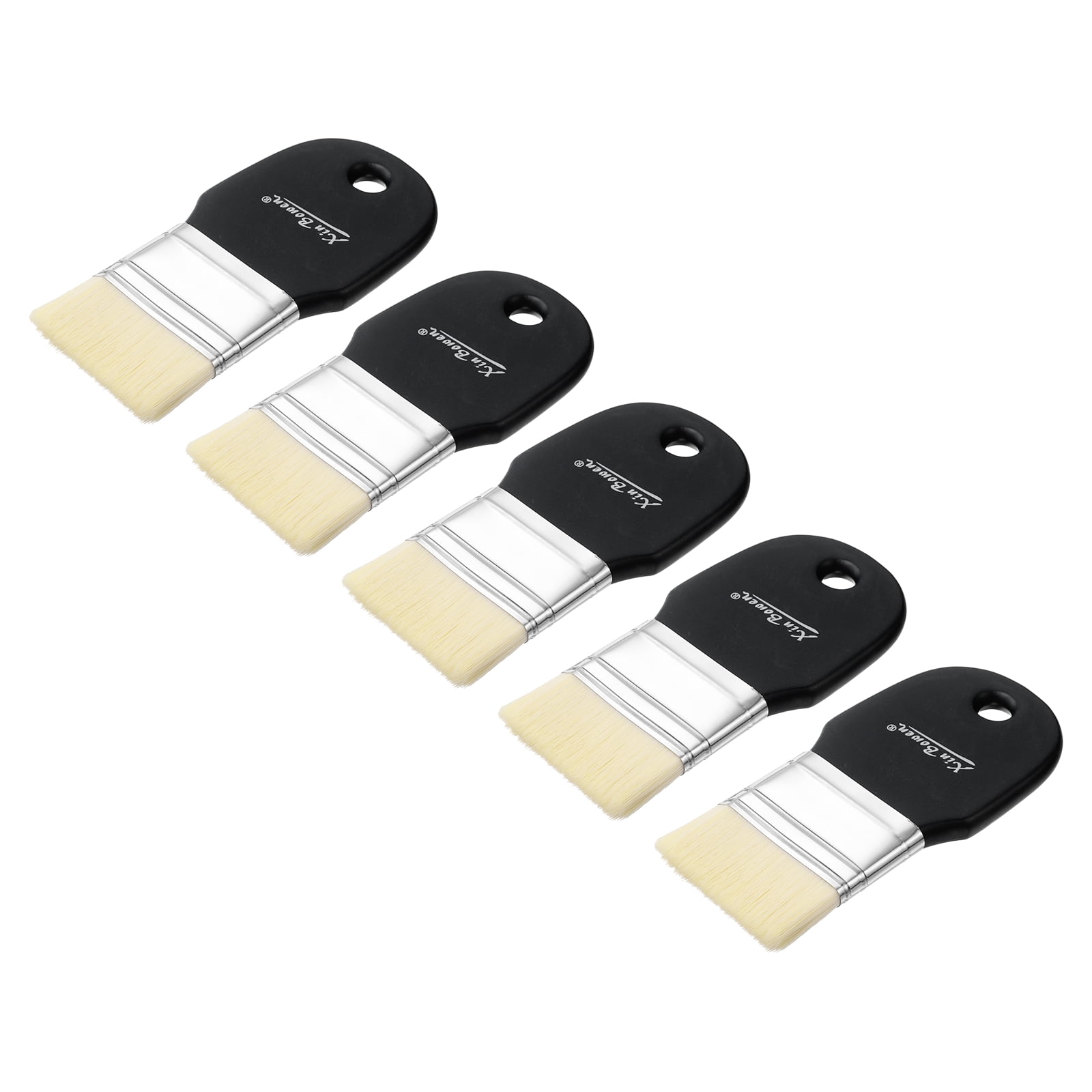 Uxcell 5 Pcs 2" Width Flat Paddle Paint Brush, Nylon Bristle Painting Brushes with Short Wood Handle for Acrylic Oil Paint Varnishes Watercolor Painter, Black