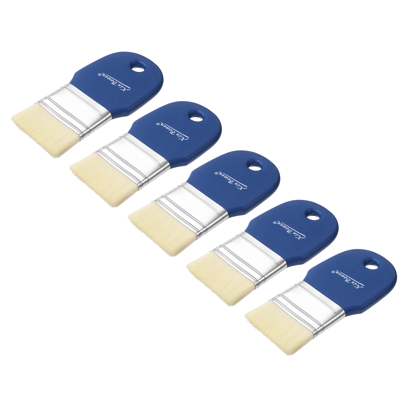 Uxcell 5 Pcs 2" Width Flat Paddle Paint Brush, Nylon Bristle Painting Brushes with Short Wood Handle for Acrylic Oil Paint Varnishes Watercolor Painter, Blue
