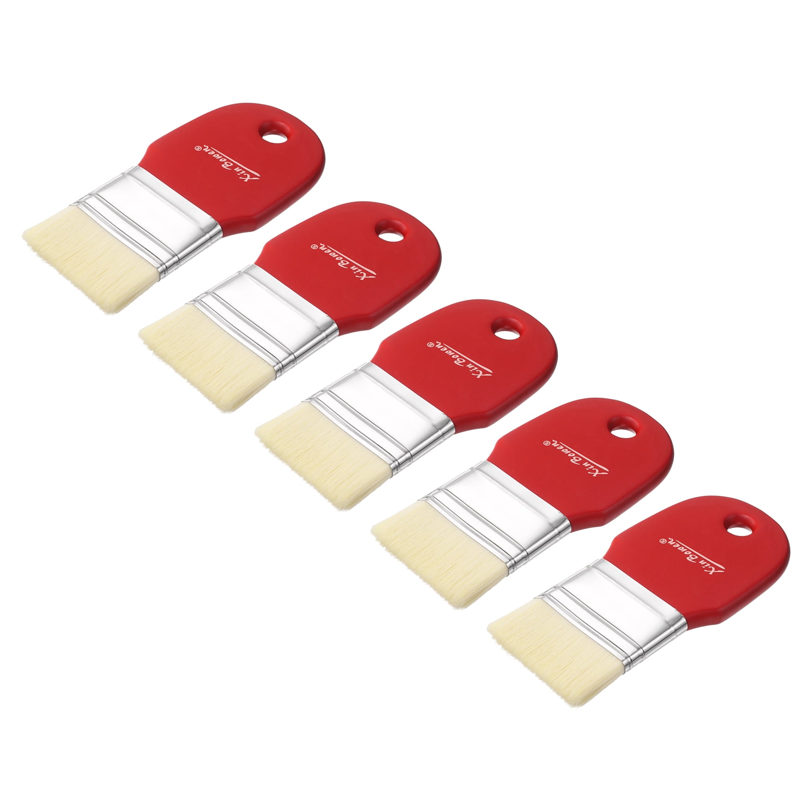 Uxcell 5 Pcs 2" Width Flat Paddle Paint Brush, Nylon Bristle Painting Brushes with Short Wood Handle for Acrylic Oil Paint Varnishes Watercolor Painter, Red