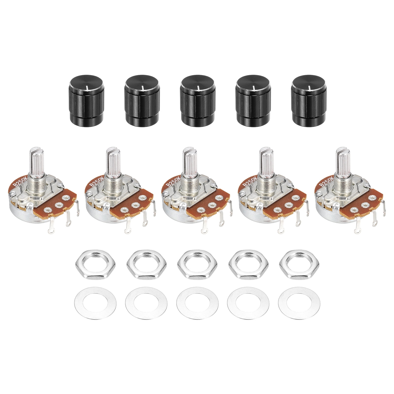 Uxcell 5 Pcs 250K Ohm Rotary Potentiometer, WH138 3 Pin Single Turn ...