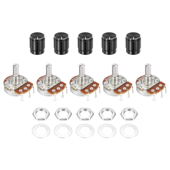 Uxcell 5 Pcs 250K Ohm Rotary Potentiometer, WH138 3 Pin Single Turn Linear Taper Variable Resistor Potentiometers with Alloy Knob for Inverter Speed Regulation, Black