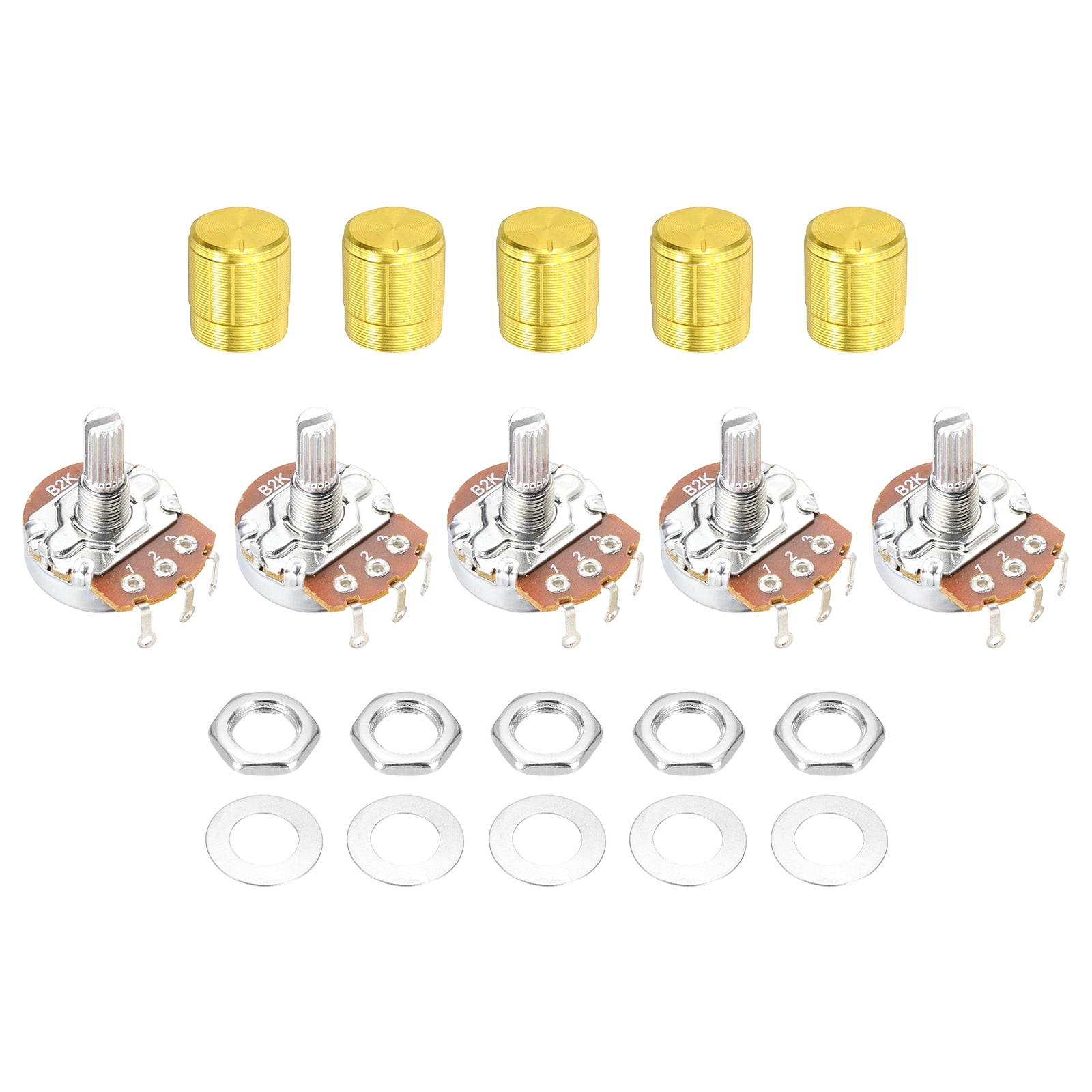 Produktbild von 5x WH148 Potentiometer 2K Ohm – Linear, 3-Pin, 15 Mm Achse, Kohleschicht, Für Drehregler (B-Typ)