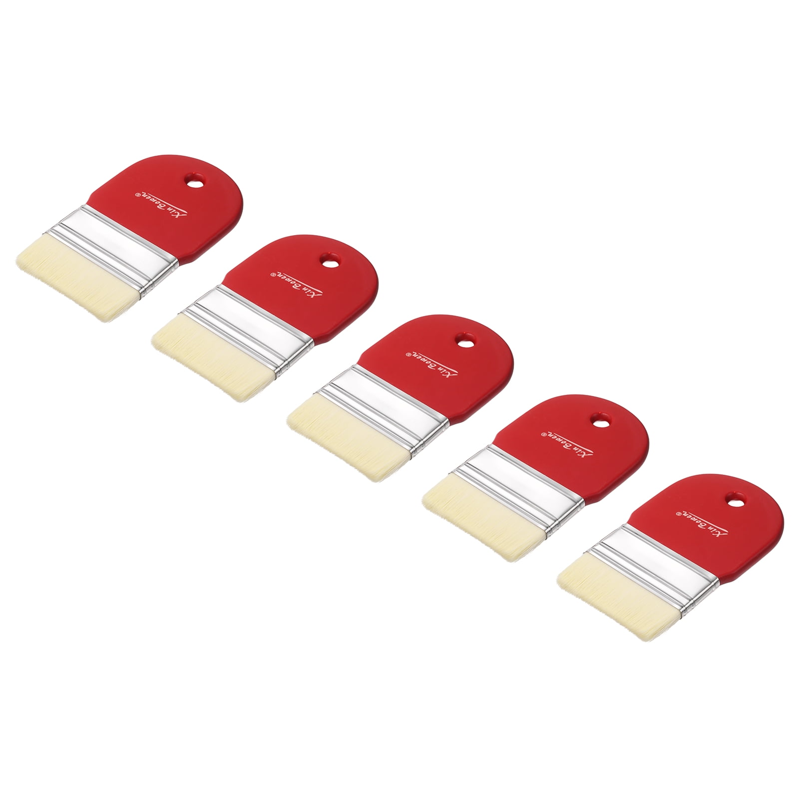 Uxcell 5 Pcs 3" Width Flat Paddle Paint Brush, Nylon Bristle Painting Brushes with Short Wood Handle for Acrylic Oil Paint Varnishes Watercolor Painter, Red