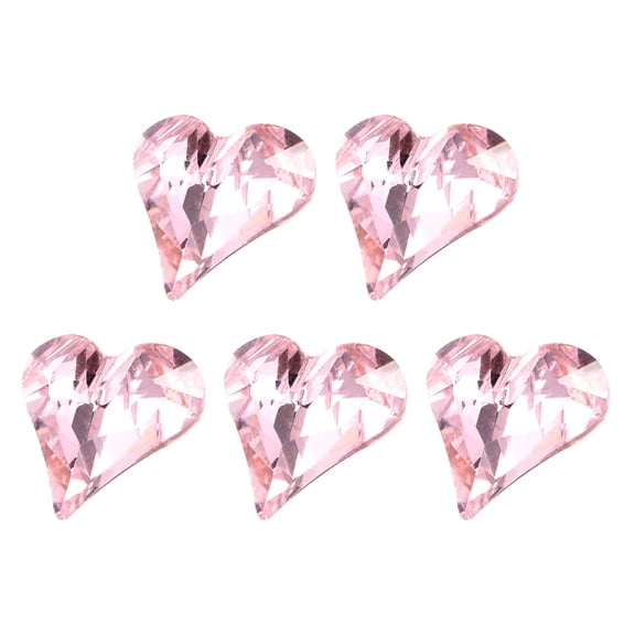 Uxcell 5 Pcs 3D Heart Pink Nail Charm Rhinestones 12x13mm K9 Glass Crystal Rhinestones Pointed Back Crooked Heart Gems