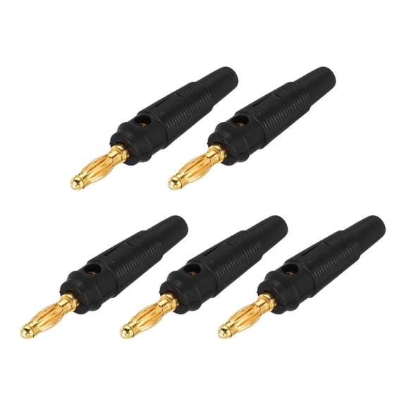 Uxcell 5 Pcs 4mm Banana Plugs, 20A 9.5mm OD 53.8mm Length Speaker Wire Cable Plug Connectors, Banana Jack Connector for Speaker Wire Audio Video Cable, Black