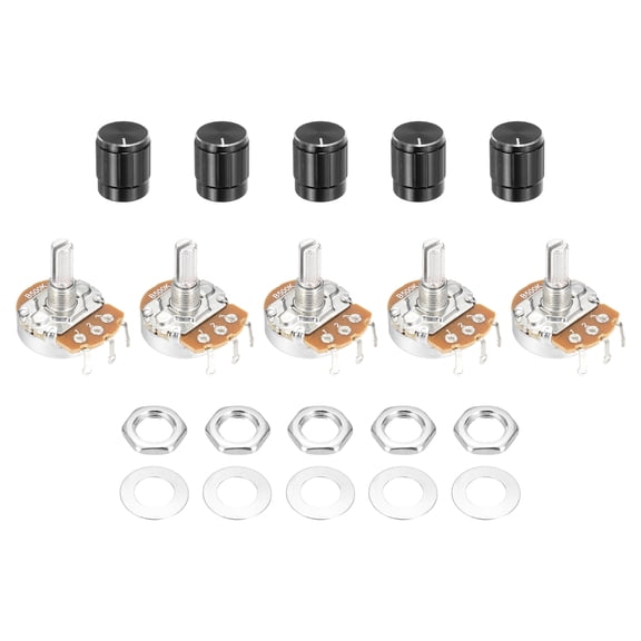 Uxcell 5 Pcs 500K Ohm Rotary Potentiometer, WH138 3 Pin Single Turn Linear Taper Variable Resistor Potentiometers with Alloy Knob for Inverter Speed Regulation, Black