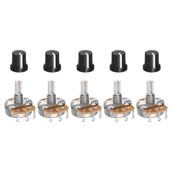 Uxcell 5 Pcs 50K Ohm Rotary Potentiometer, WH138 3 Pin Single Turn Linear Taper Variable Resistor Potentiometers with 15x15mm Plastic Knob for Inverter Speed Regulation