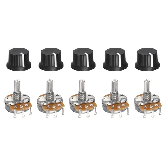 Uxcell 5 Pcs 50K Ohm Rotary Potentiometer, WH138 3 Pin Single Turn Linear Taper Variable Resistor Potentiometers with 24x15mm Plastic Knob for Inverter Speed Regulation