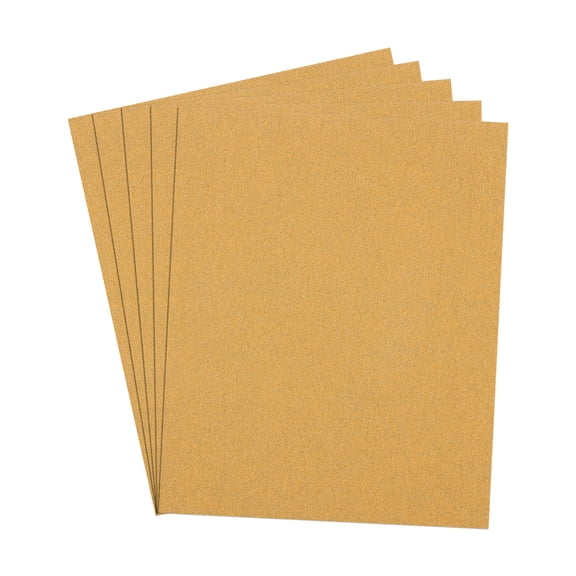 Uxcell 5 Pcs 80 Grit Sandpaper, 9 x 11 Inch Sand Paper Alumina Abrasive Sanding Paper [ for Wood Craft & Furniture Repair & DIY Projects & Drywall Metal Auto Grinding], Gold