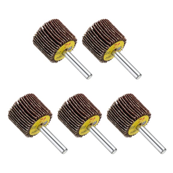 Uxcell 5 Pcs Abrasive Flap Wheel, 1.2 Inch Diameter, 80 Grit Aluminum Oxide Mounted Flap Wheels 1/4 Shank for Grinding, Polishing, Removing Rust, Red
