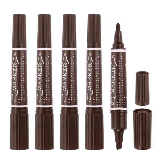 Uxcell 5 Pcs Art Marker Pen Double-Ended Colored Pen Dual Sketch Marker, Brown