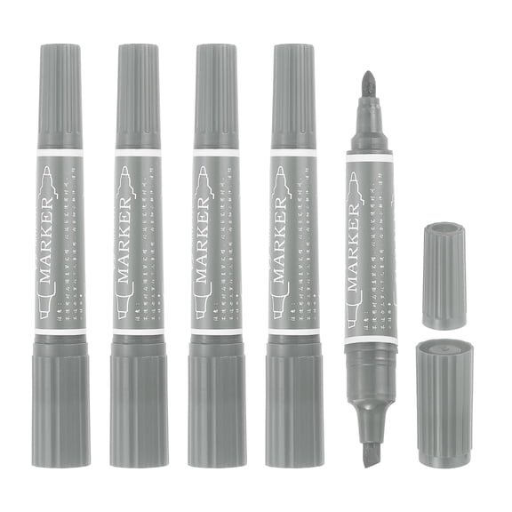 Uxcell 5 Pcs Art Marker Pen Double-Ended Colored Pen Dual Sketch Marker, Gray