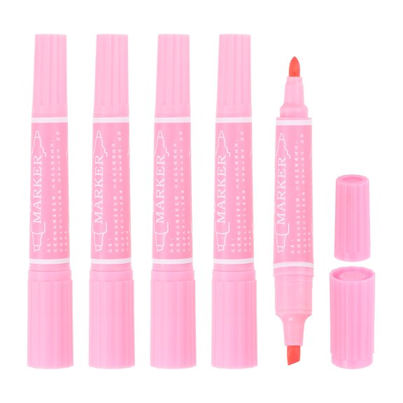 Uxcell 5 Pcs Art Marker Pen Double-Ended Colored Pen Dual Sketch Marker, Pink