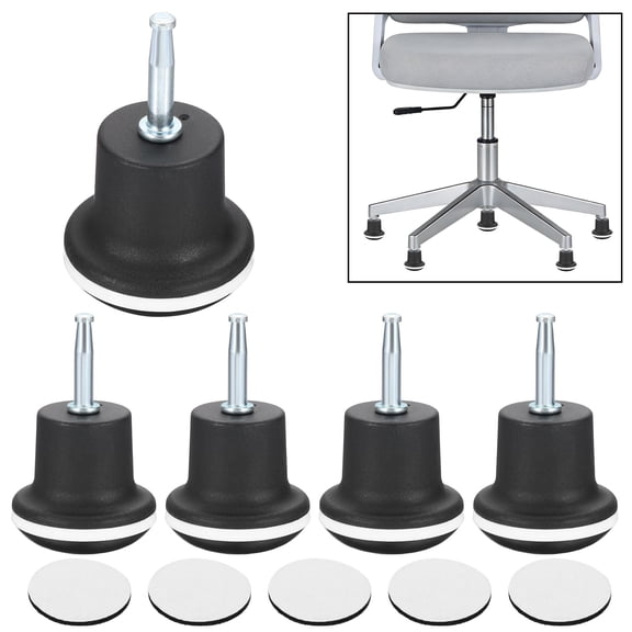 Uxcell 5 Pcs Bell Glides, Office Chair Glides 2.2inch High Profile Casters Replacement Feet Swivel Caster Wheel Stopper Insert Rod for Office Chair Game Rolling Fixed Stationary, Black