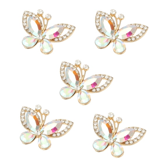 Uxcell 5 Pcs Butterfly Rhinestone, Crystal Butterflies for Crafts Flatback Charms Rhinestone Embellishments for Clothing Jewelry Making Women DIY Decoration, Ab Color
