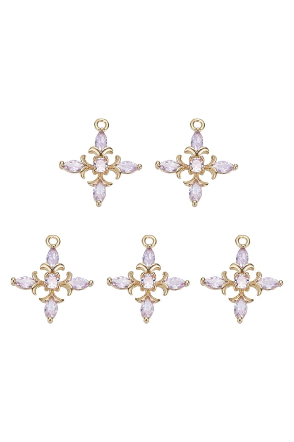 5 Pcs Crystal Rhinestone Cross Charms, Copper Mini Pendant Beads Cross Charms for Jewelry Making Bracelet Earring Necklace DIY Handmade, Light Purple