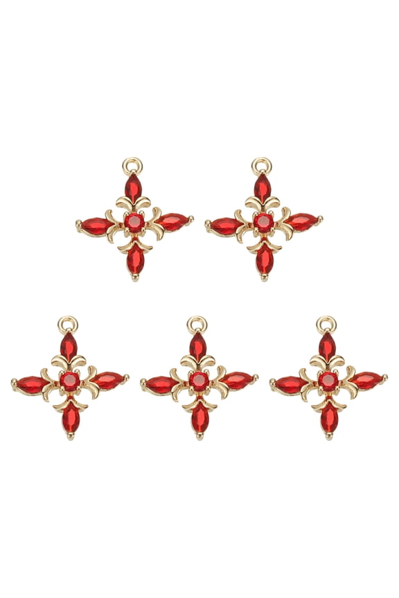 5 Pcs Crystal Rhinestone Cross Charms, Copper Mini Pendant Beads Cross Charms for Jewelry Making Bracelet Earring Necklace DIY Handmade, Red