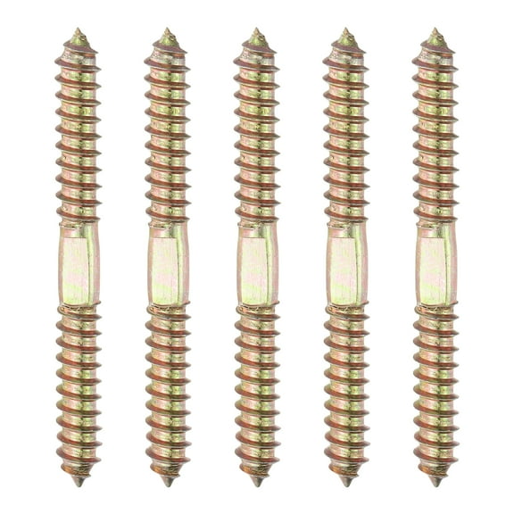Uxcell 5 Pcs Double Ended Screws, M10 x 100 mm Carbon Steel Hanger Bolts, Self-Tapping Wood Dowel Screws for Wood Joint Furniture, Color Zinc