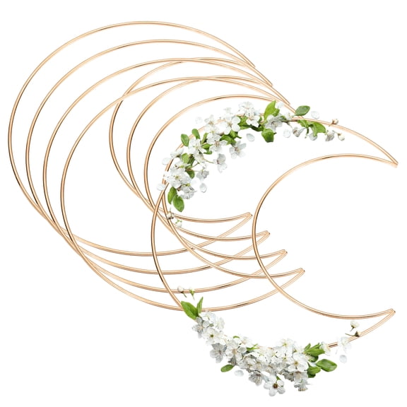 Uxcell 5 Pcs Dream Catcher Rings, 8 Inch Moon Wreath Macrame Hoop Catcher Ring Metal Floral Hoops for DIY Crafts Making Wreath Making Supplies Plant Wall Hanging Decor, Gold