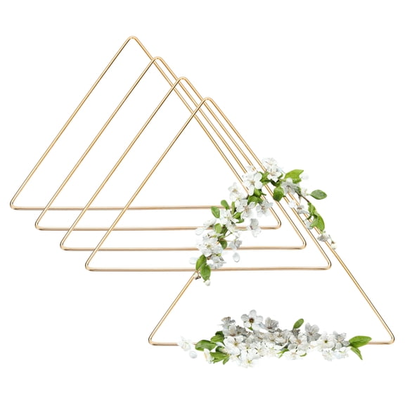 Uxcell 5 Pcs Dream Catcher Rings, 8 Inch Triangle Wreath Macrame Hoop Catcher Ring Metal Floral Hoops for DIY Crafts Making Wreath Making Supplies Plant Wall Hanging Decor, Gold