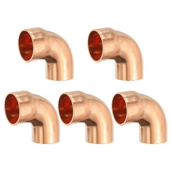 Uxcell 5 Pcs Elbow Copper Fitting, 90 Degree Copper Pipe Fitting FTG x C Short Radius Tube Connector, Great for HVAC Refrigeration (1/2" Nominal Size)