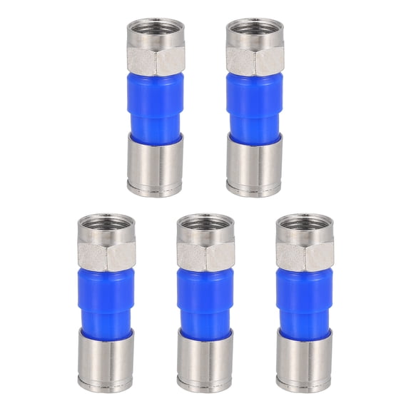 Uxcell 5 Pcs F Type Coaxial Cable Compression Connectors, 75 Ohm Copper RG59 Coaxial Male Connector with Water Tight O Ring for Cable TV Antennas Routers Modems Satellite TV, Blue