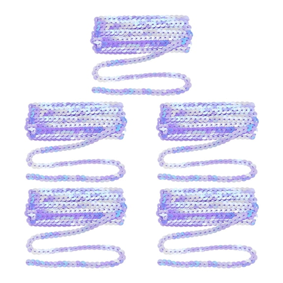 Uxcell 5 Pcs Flat Sequin Trim, 6mm 3.3 Yard Round Spangle Flat Sequin Strip Paillette Spool Ribbon Trim Sewing String for DIY Crafts Costume Embellish, Bright Light Purple