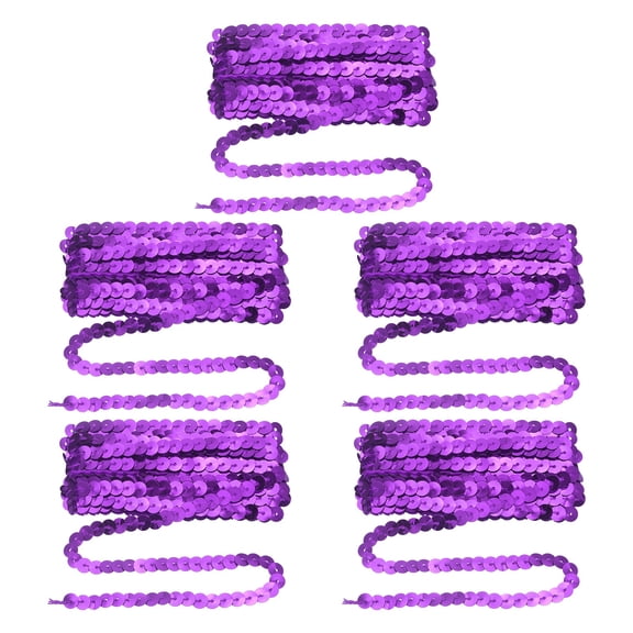 Uxcell 5 Pcs Flat Sequin Trim, 6mm 3.3 Yard Round Spangle Flat Sequin Strip Paillette Spool Ribbon Trim Sewing String for DIY Crafts Costume Embellish, Dark Purple