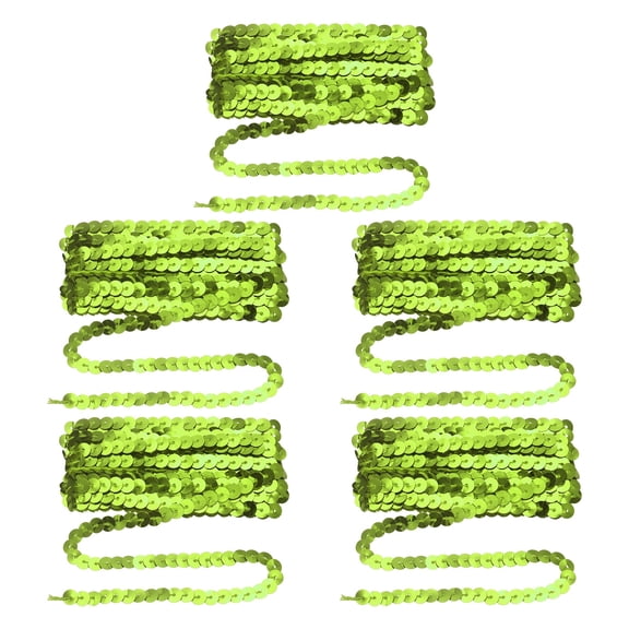 Uxcell 5 Pcs Flat Sequin Trim, 6mm 16.5 Yard Round Spangle Flat Sequin Strip Paillette Spool Ribbon Trim Sewing String for DIY Crafts Costume Embellish, Green