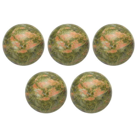 Uxcell 5 Pcs Gemstone Sphere Balls, 20mm Mini Natural Quartz Sphere Polished Hand Carved Crystal Ball for Garden Kitchen Living Room Bathroom, Green Yellow