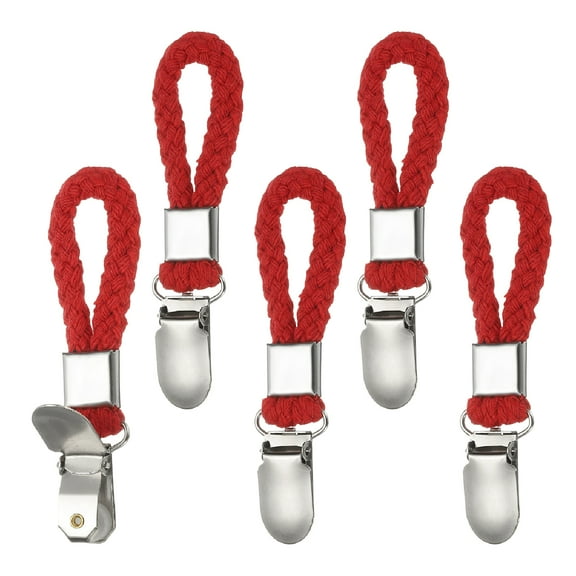 Uxcell 5 Pcs Hanging Tea Towel Clips, 0.9" Width Braided Cotton Loop Towel Clip with Silver Metal Clamp for Kitchen Bathroom RVs Camping Hanging Organize Tool, Red