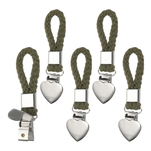 Uxcell 5 Pcs Hanging Tea Towel Clips, 1.2" Width Braided Cotton Loop Towel Clip with Silver Metal Clamp for Kitchen Bathroom RVs Camping Hanging Organize Tool, Green