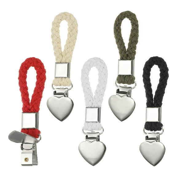 Uxcell 5 Pcs Hanging Tea Towel Clips, 1.2" Width Braided Cotton Loop Towel Clip with Silver Metal Clamp for Kitchen Bathroom RVs Camping Hanging Organize Tool, Multicolor