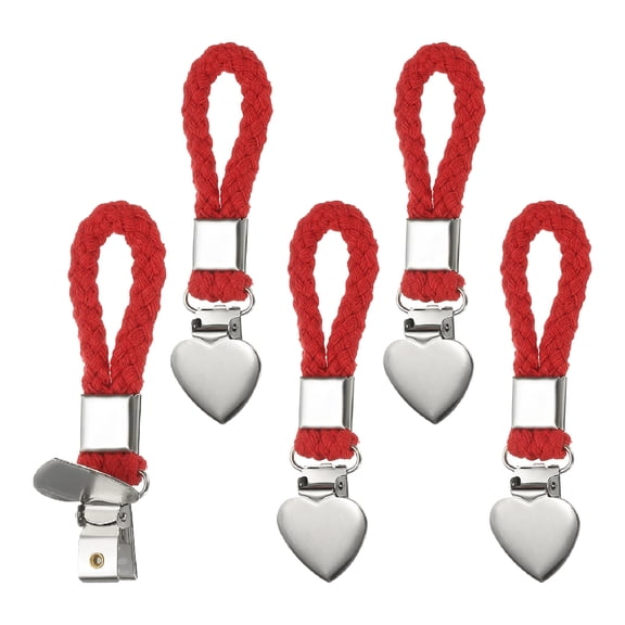 Uxcell 5 Pcs Hanging Tea Towel Clips, 1.2" Width Braided Cotton Loop Towel Clip with Silver Metal Clamp for Kitchen Bathroom RVs Camping Hanging Organize Tool, Red