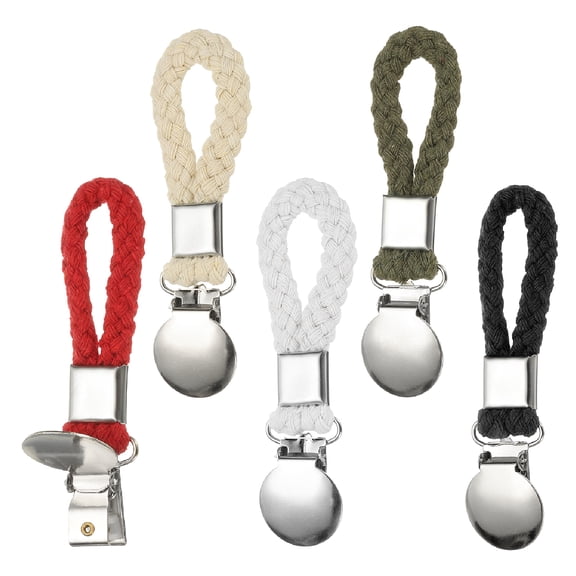 Uxcell 5 Pcs Hanging Tea Towel Clips, 1" Width Braided Cotton Loop Towel Clip with Silver Metal Clamp for Kitchen Bathroom RVs Camping Hanging Organize Tool, Multicolor