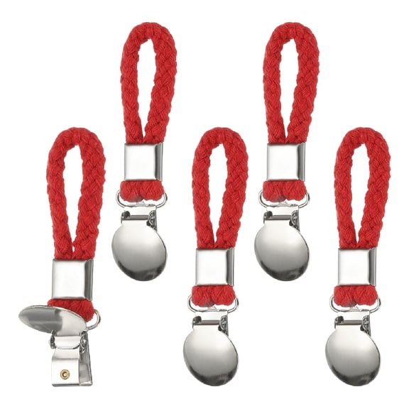 Uxcell 5 Pcs Hanging Tea Towel Clips, 1" Width Braided Cotton Loop Towel Clip with Silver Metal Clamp for Kitchen Bathroom RVs Camping Hanging Organize Tool, Red