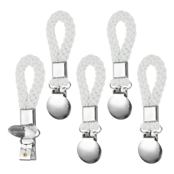 Uxcell 5 Pcs Hanging Tea Towel Clips, 1" Width Braided Cotton Loop Towel Clip with Silver Metal Clamp for Kitchen Bathroom RVs Camping Hanging Organize Tool, White
