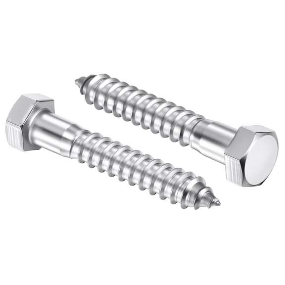 Uxcell 5 Pcs Hex Head Lag Screws - 1/2"x3" Stainless Steel 18-8 (304) Lag Bolts Hexagon Head Heavy Duty Wood Screws for Wood, Decks, Fences, Furniture, Silver