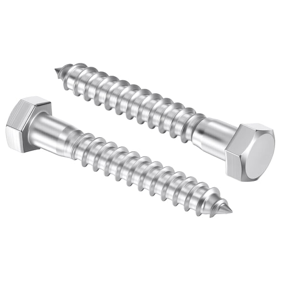 Uxcell 5 Pcs Hex Head Lag Screws - 3/8"x2-1/2" Stainless Steel 18-8 (304) Lag Bolts Hexagon Head Heavy Duty Wood Screws for Wood, Decks, Fences, Furniture, Silver