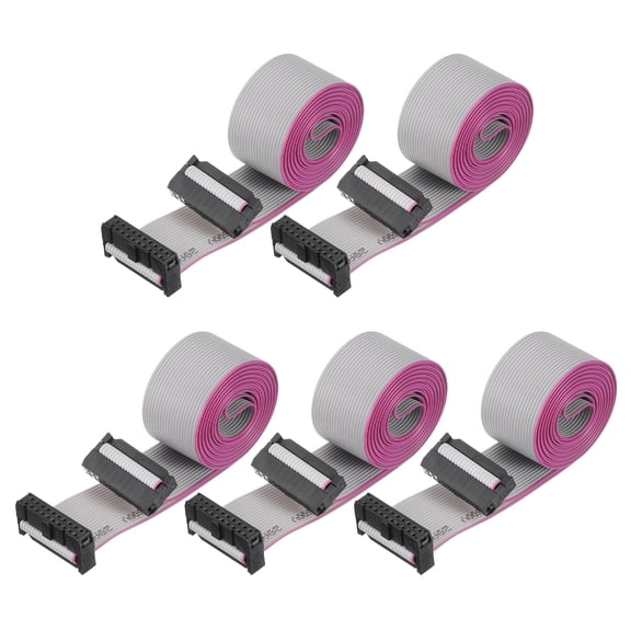 Uxcell 5 Pcs IDC Connector Flat Ribbon Cable, 20 Pins 2.54mm Pitch 1.5m Length FC to FC Dual Female Connector Flat Ribbon Cable Wire for Industrial Electronics, Grey