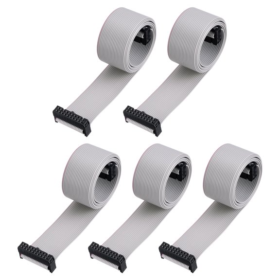 Uxcell 5 Pcs IDC Connector Flat Ribbon Cable, 20 Pins 2.54mm Pitch 1m Length FC to FC Dual Female Connector Flat Ribbon Cable Wire for Industrial Electronics, Grey
