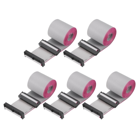 Uxcell 5 Pcs IDC Connector Flat Ribbon Cable, 34 Pins 2.54mm Pitch 1.5m Length FC to FC Dual Female Connector Flat Ribbon Cable Wire for Industrial Electronics, Grey