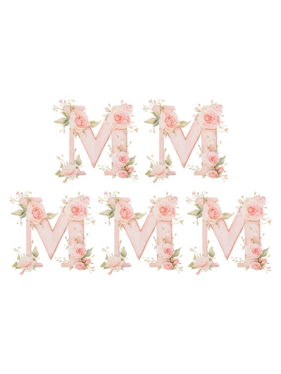 5 Pcs Iron Letters for Clothing, 8 Inch Large Iron Decals Heat Transfer Letter Patches for Clothing T-Shirt Jersey Backpack Bags Fabric Printing DIY Craft, Flowers Alphabet M