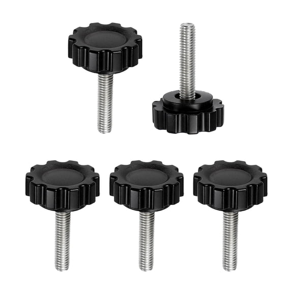 Uxcell 5 Pcs Knurled Knobs Clamping Handles M5 x 20mm Metric Male Thread Carbon Steel Hand Tightening Screws Threaded Stud Knob Bolts for Woodworking Jigs, Black