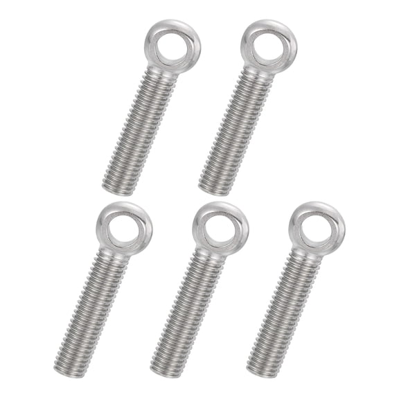 Uxcell 5 Pcs M12x55mm Shoulder Swing Lifting Eye Bolt, 304 Stainless Steel Metric Full Thread Fisheye Eye Slip Hole Screw Rigging Bolt Metal Fasteners Screws, Silver Tone