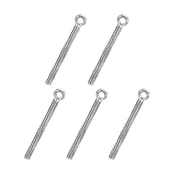 Uxcell 5 Pcs M5x55mm Shoulder Swing Lifting Eye Bolt, 304 Stainless Steel Metric Full Thread Fisheye Eye Slip Hole Screw Rigging Bolt Metal Fasteners Screws, Silver Tone
